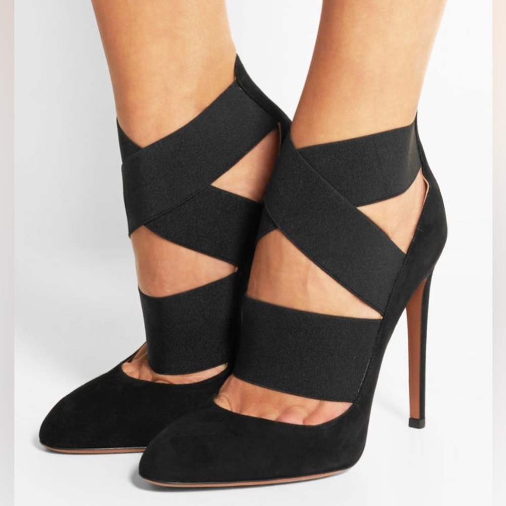 Alaia black suede bandage cross strap pumps - Size 35
